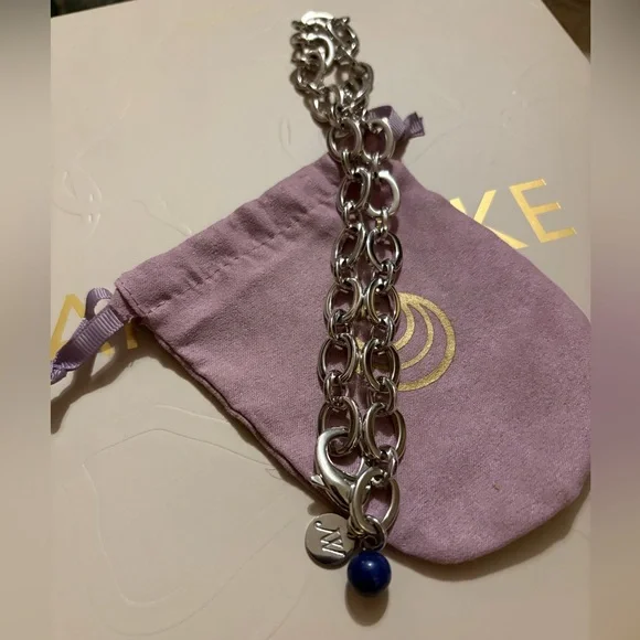 Jane Win Silver Chunky Link Chain w/ Lapis Bead, 18” - Picture 12 of 13